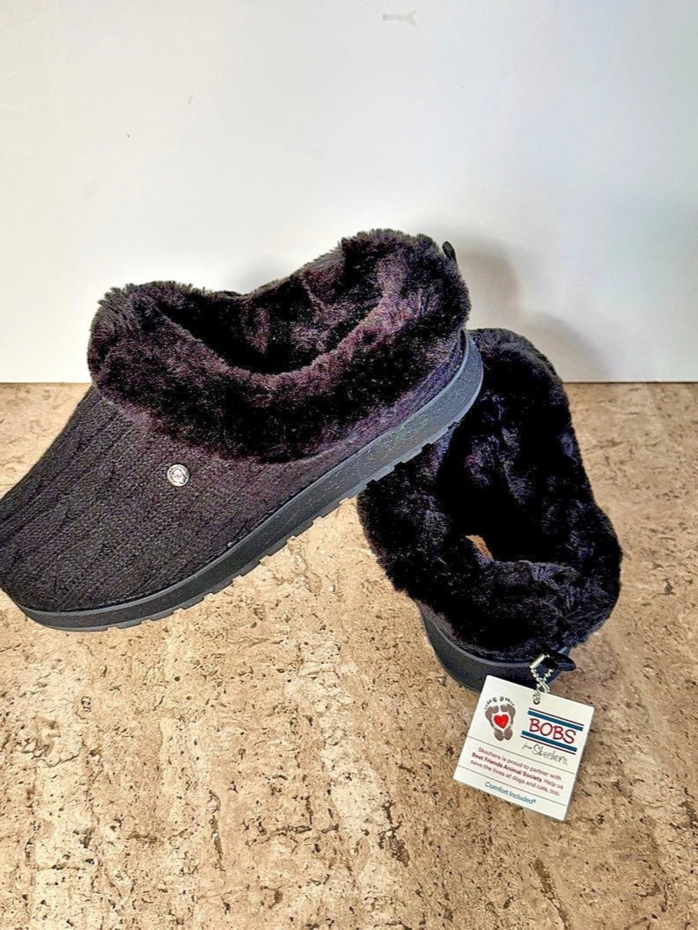 Skechers BOBS Keepsakes Ice Angel Slippers Black NWT